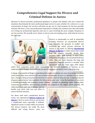 Comprehensive Legal Support for Divorce and Criminal Defense in Aurora