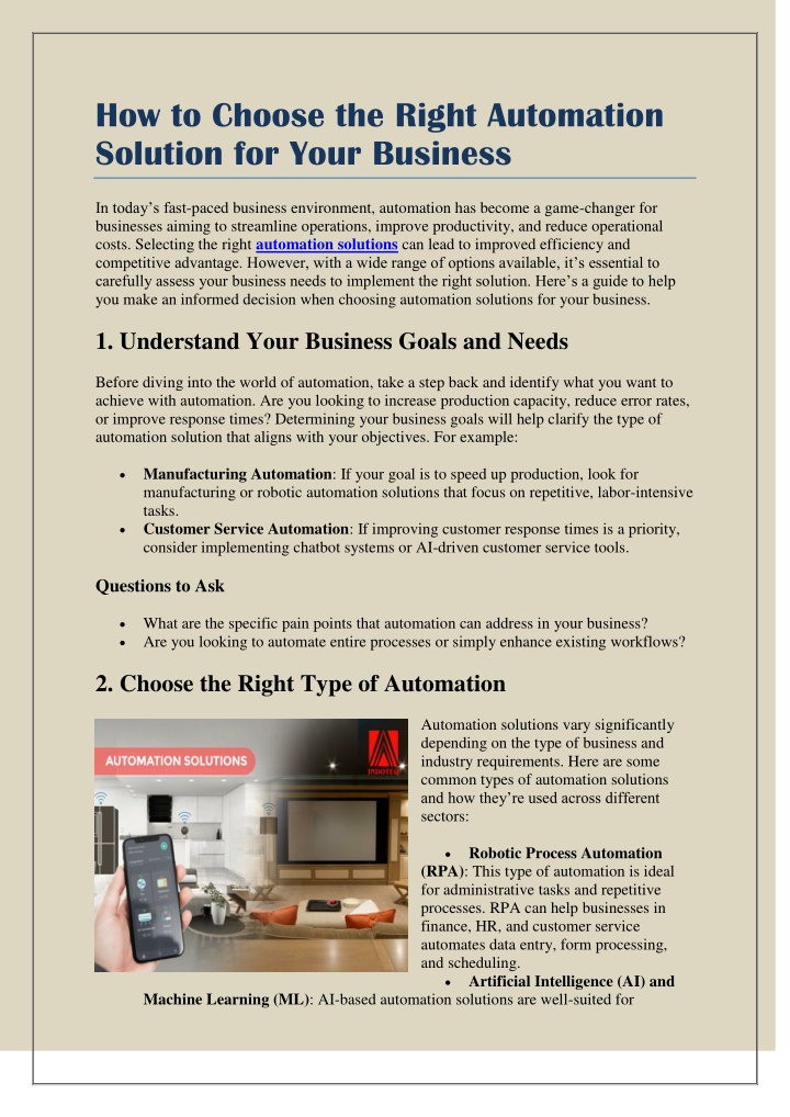 how to choose the right automation solution