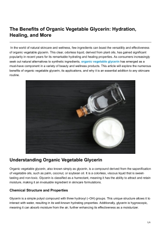 The Benefits of Organic Vegetable Glycerin Hydration Healing and More