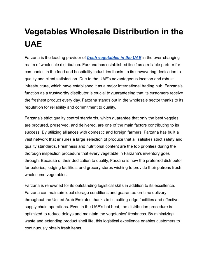 vegetables wholesale distribution in the uae