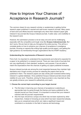 How to Improve Your Chances of Acceptance in Research Journals