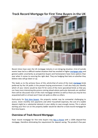 Track Record Mortgage for First Time Buyers in the UK - Mountview Financial Solutions