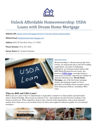 Unlock Affordable Homeownership: USDA Loans with Dream Home Mortgage