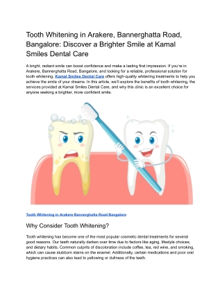 Tooth Whitening in Arakere, Bannerghatta Road, Bangalore_ Discover a Brighter Smile at Kamal Smiles Dental Care