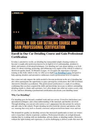 Enroll in Our Car Detailing Course and Gain Professional Certification