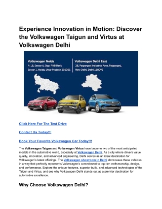 Experience Innovation in Motion_ Discover the Volkswagen Taigun and Virtus at Volkswagen Delhi