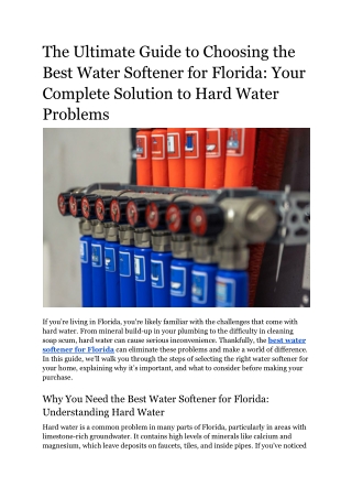 The Ultimate Guide to Choosing the Best Water Softener for Florida_ Your Complete Solution to Hard Water Problems