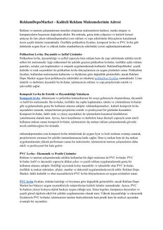 ReklamDepoMarket - Kaliteli Reklam Malzemelerinin Adresi