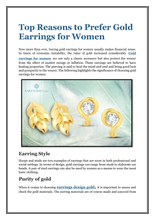 Top Reasons to Prefer Gold Earrings for Women