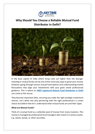 Why Should You Choose a Reliable Mutual Fund Distributor in Delhi