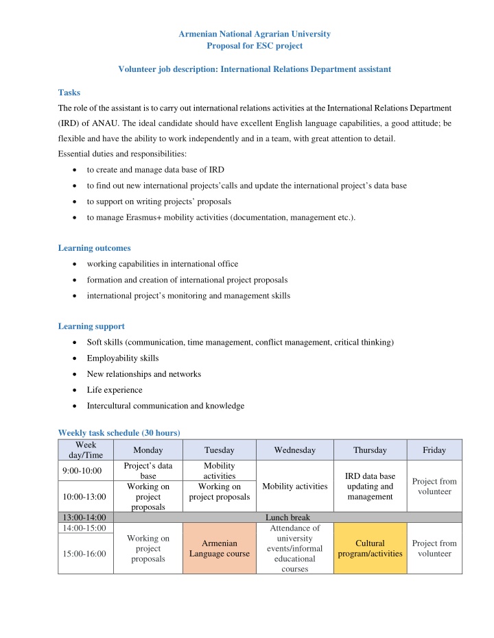 armenian national agrarian university proposal