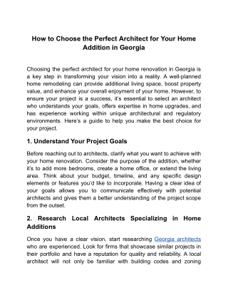 How to Choose the Perfect Architect for Your Home Addition in Georgia