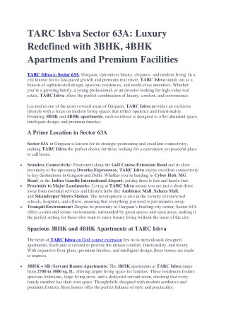 tarc ishva sector 63a luxury redefined with 3bhk