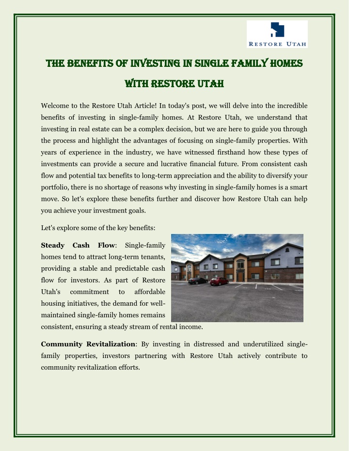 the benefits of investing in single family homes