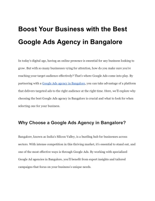 Boost Your Business with the Best Google Ads Agency in Bangalore