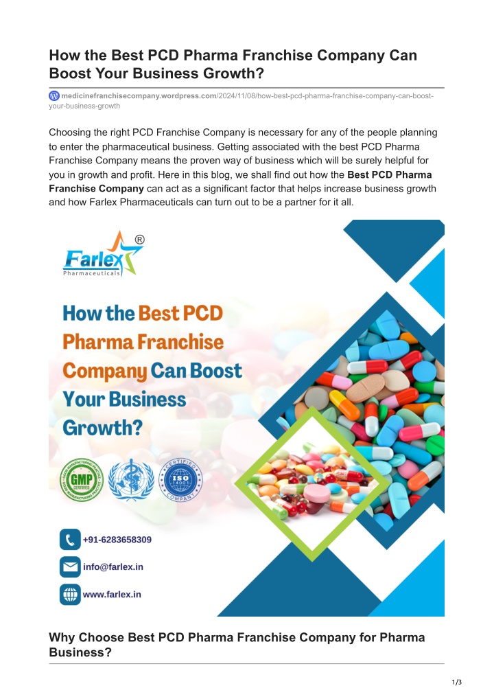 how the best pcd pharma franchise company