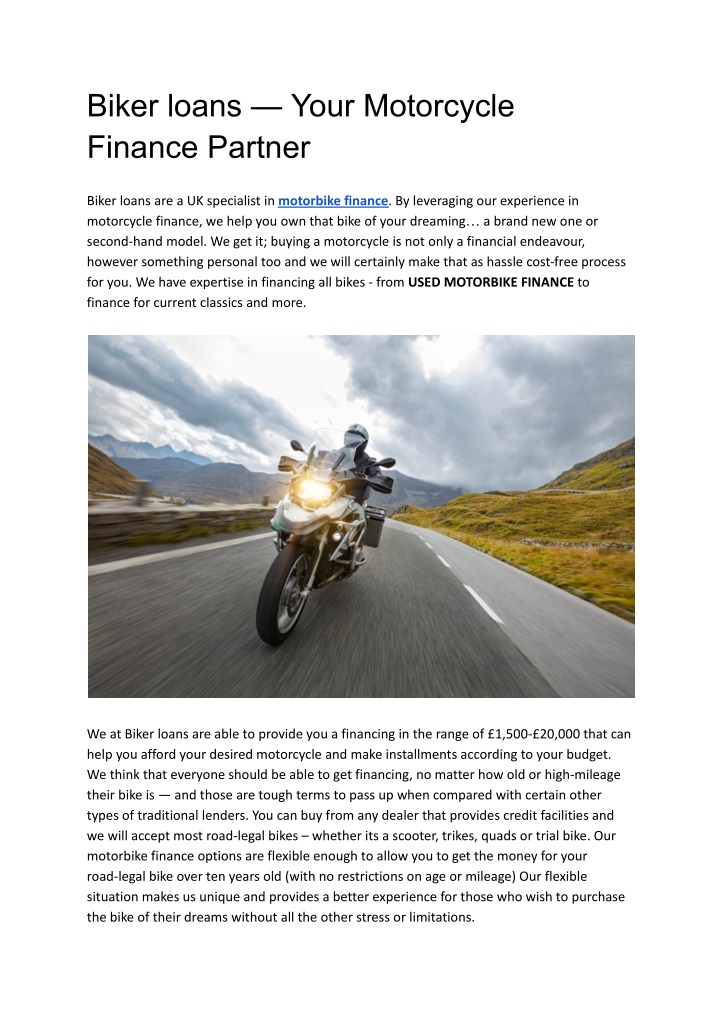 biker loans your motorcycle finance partner