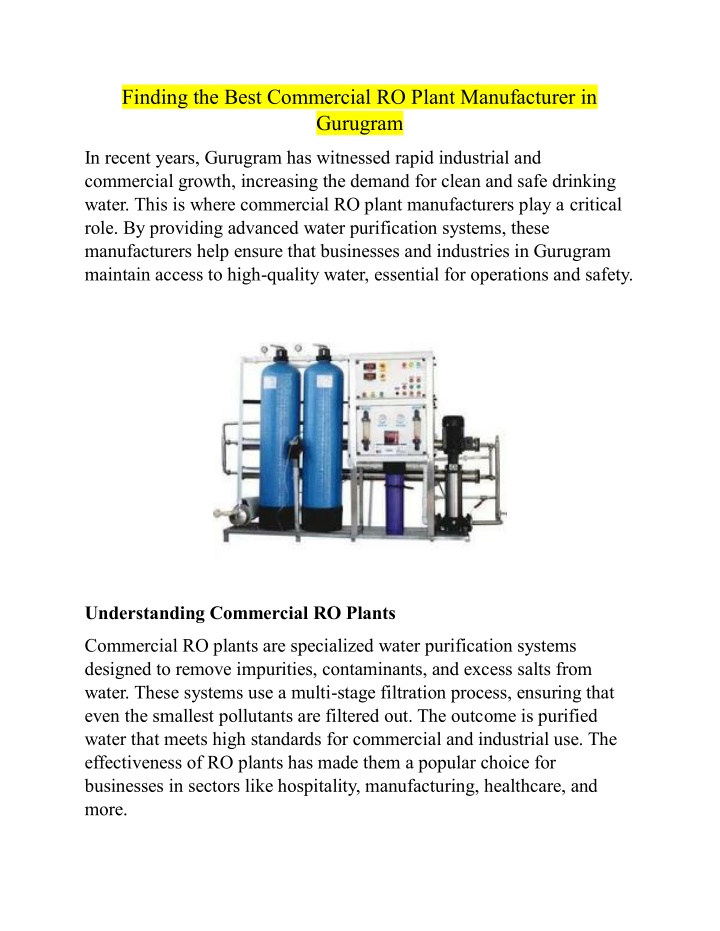 finding the best commercial ro plant manufacturer