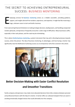The Secret to Achieving Entrepreneurial Success Business Mentoring