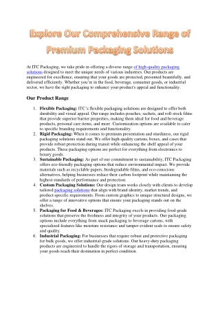 at itc packaging we take pride in offering
