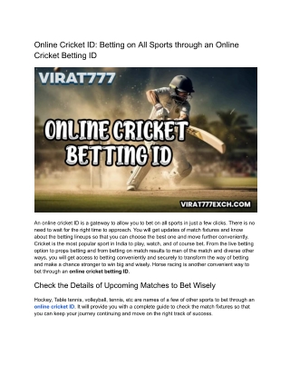 Online Cricket ID is The India’s Top Cricket Betting ID