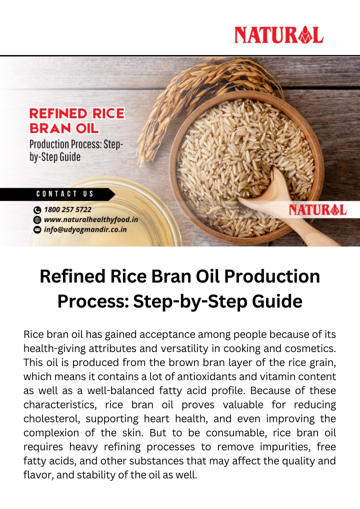 refined rice bran oil production process step