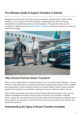 The Ultimate Guide to Airport Transfers in Detroit