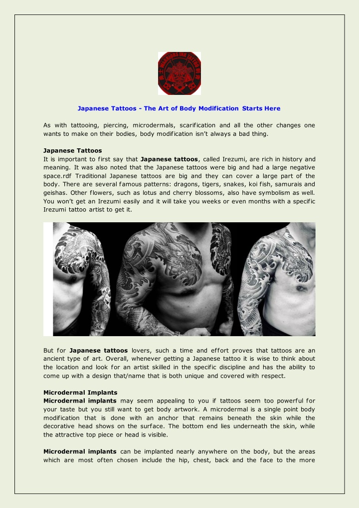 japanese tattoos the art of body modification