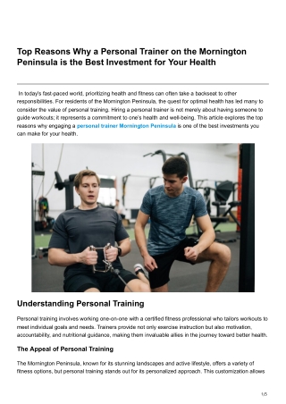 Top Reasons Why a Personal Trainer on the Mornington Peninsula is the Best Investment for Your Health