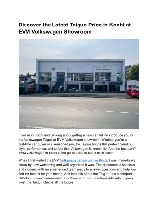 Discover the Latest Taigun Price in Kochi at EVM Volkswagen Showroom