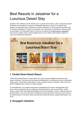 Best Resorts in Jaisalmer for a Luxurious Desert Stay