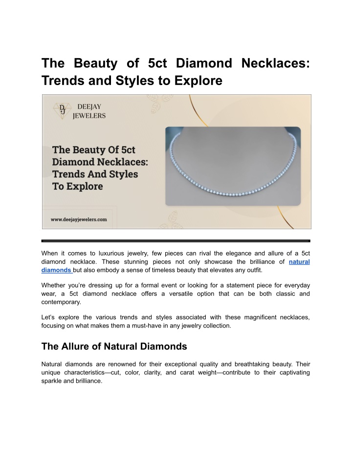 the beauty of 5ct diamond necklaces trends