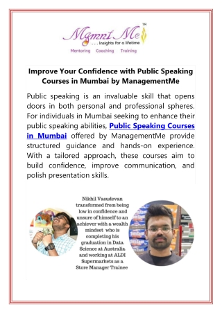 Improve Your Confidence with Public Speaking Courses in Mumbai by ManagementMe