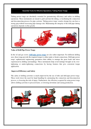 Essential Tools for Effective Operations: Tubing Power Tongs