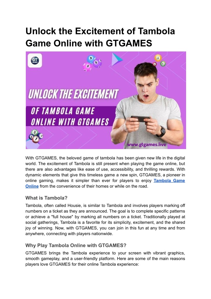 unlock the excitement of tambola game online with