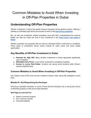 Common Mistakes to Avoid When Investing in Off-Plan Properties in Dubai