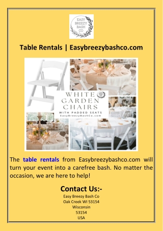 Table Rentals  Easybreezybashco.com