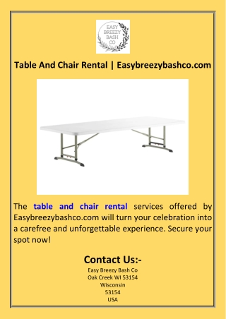 Table And Chair Rental  Easybreezybashco.com