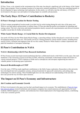 The Role of El Paso in the Space Race: A Historic Overview