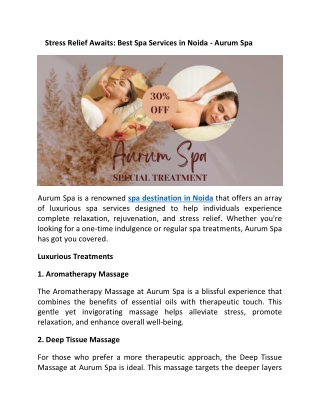 Stress Relief Awaits Best Spa Services in Noida - Aurum Spa