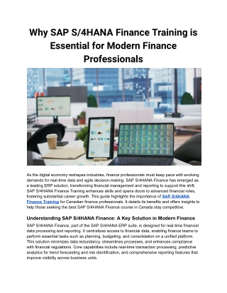 Why SAP S_4HANA Finance Training is Essential for Modern Finance Professionals