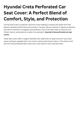 Hyundai Creta Perforated Car Seat Cover – Premium Comfort and Protection