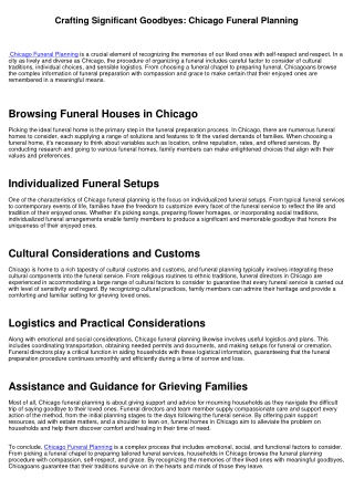 Crafting Significant Farewells: Chicago Funeral Planning