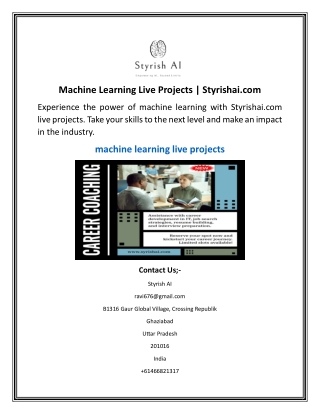 Machine Learning Live Projects  Styrishai.com