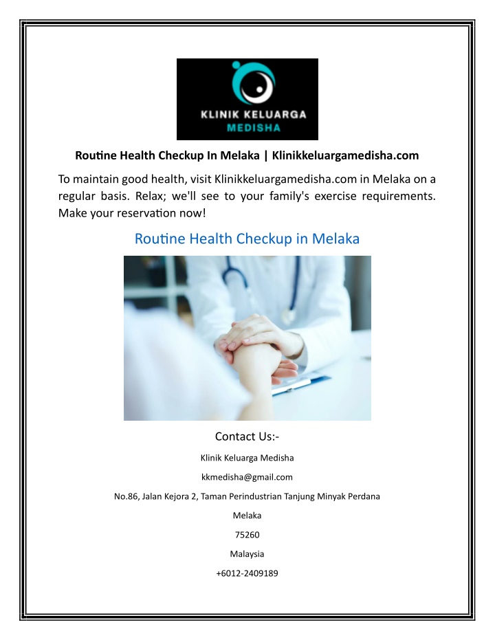 routine health checkup in melaka