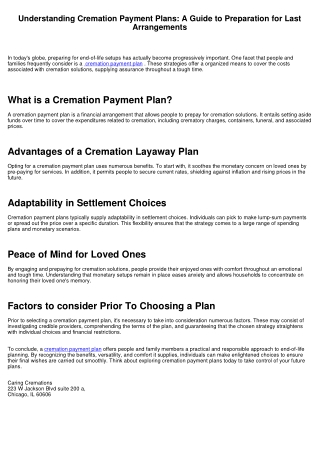 Comprehending Cremation Payment Plans: A Guide to Planning for Last Setups