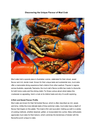 discovering the unique flavour of mud crab
