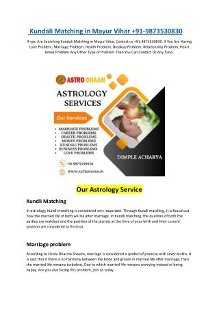 kundali matching in mayur vihar 91 9873530830