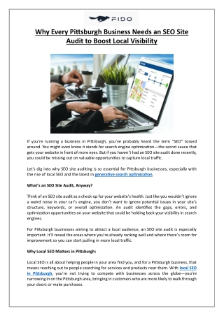 Why Every Pittsburgh Business Needs an SEO Site Audit to Boost Local Visibility
