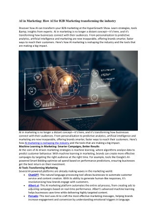 AI in Marketing How AI for B2B Marketing transforming the industry
